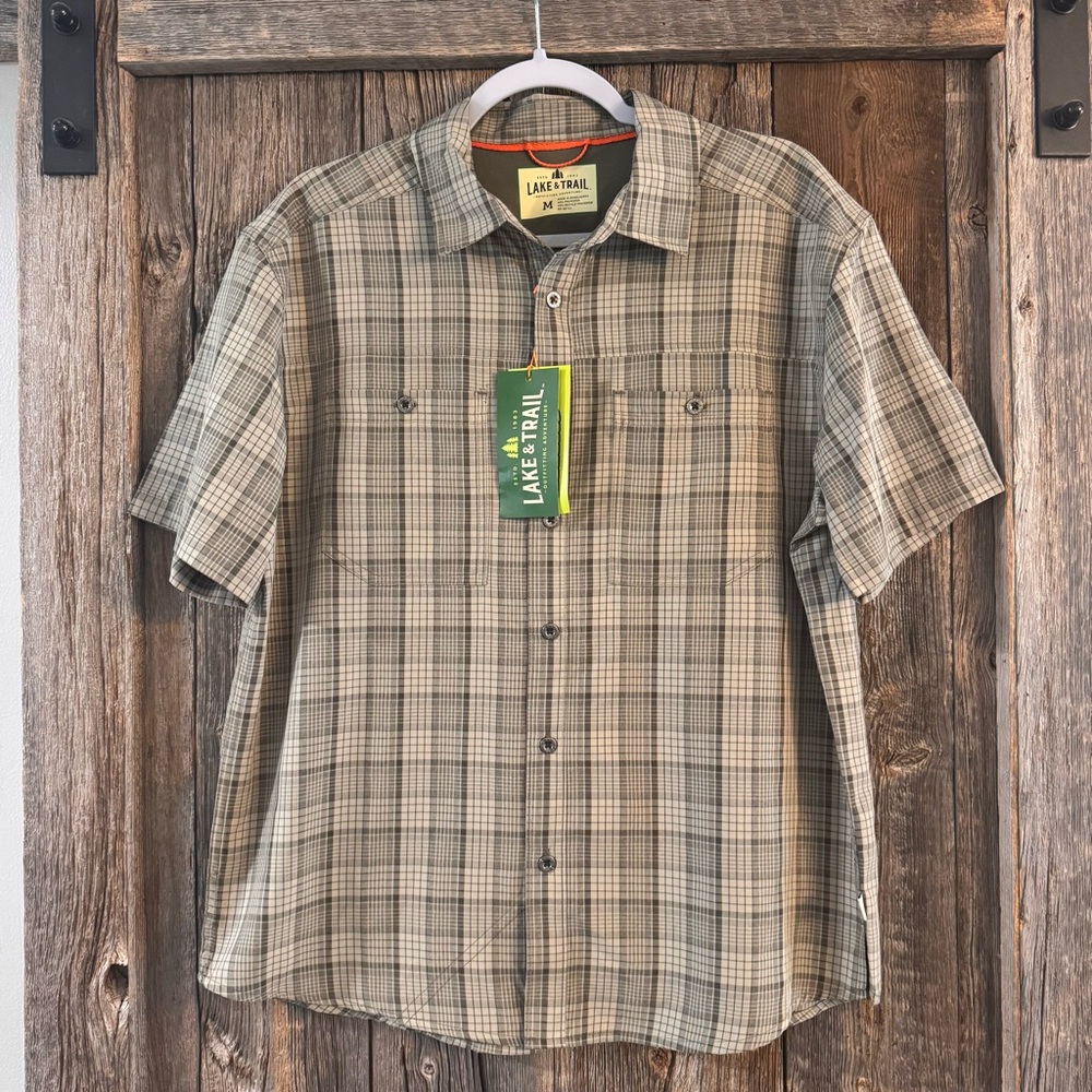 Lake & Trail Medium Short Sleeve Button-Up Shirt Fast Dri UPF 30 Outdoor Hiking